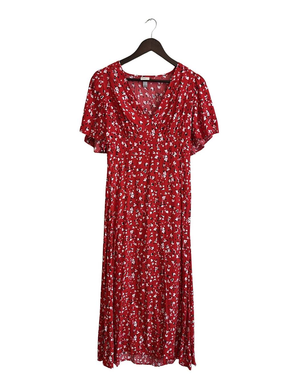 A New Day Womens Red Floral V-Neck Short Sleeve Dress Size 4 Casual Boho